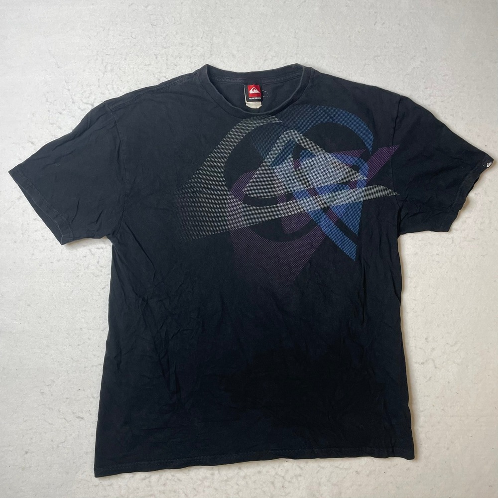 Quiksilver Graphic T Shirt Black Logo Print Short Sleeve Cotton Mens Size L‎ Y2K